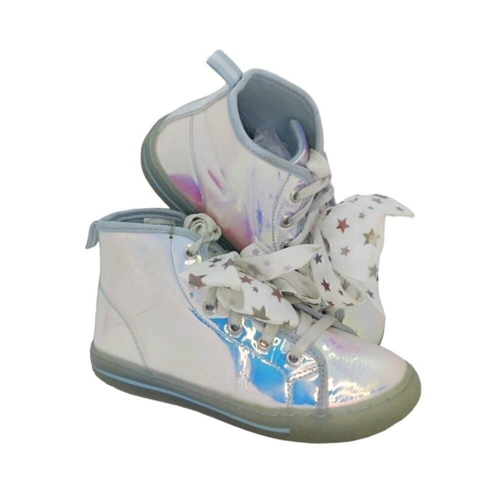 JoJo Siwa Designer Girls Pre-owned Translucent Silver w/Bow Sneakers - sz. 13